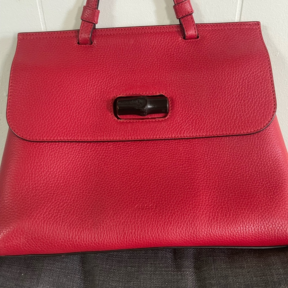 Gucci Bamboo Daily Top Handle Bag Leather Red